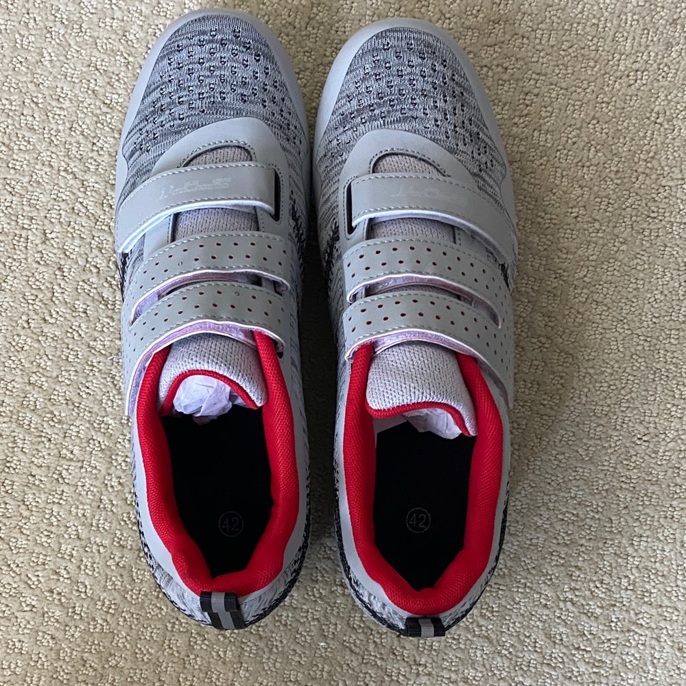 Women's Gray and Red Velcro Peloton Sneakers